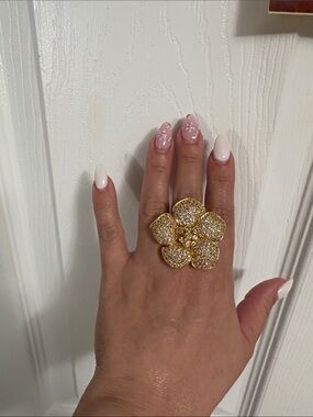 Gold Floral Statement Ring - Gold Sparkle Flower Cocktail Ring